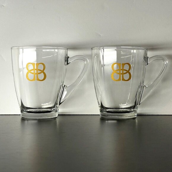 Baileys Original Irish Cream Coffee Mugs Set Of 2 Clear Glass BB Gold Print - Picture 1 of 3